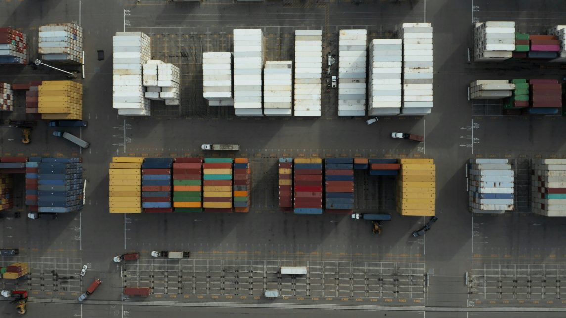 Overhead view of shipping containers
