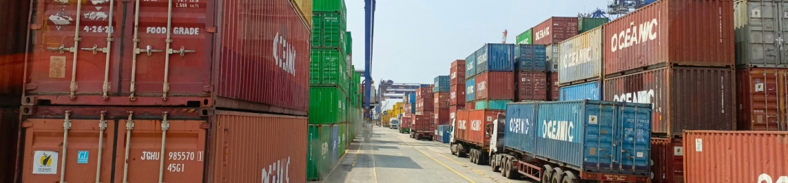 Shipping containers at a port.